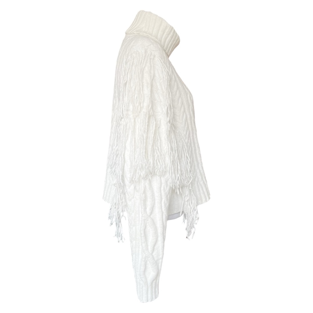 Ronny Kobo Maram Fringed Cableknit Turtleneck Sweater Women’s XL - Picture 8 of 11